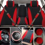Luxury Bling Crystal Car Accessories Set for Women, Leather Seat Cover & Wheel Decor - Image 3