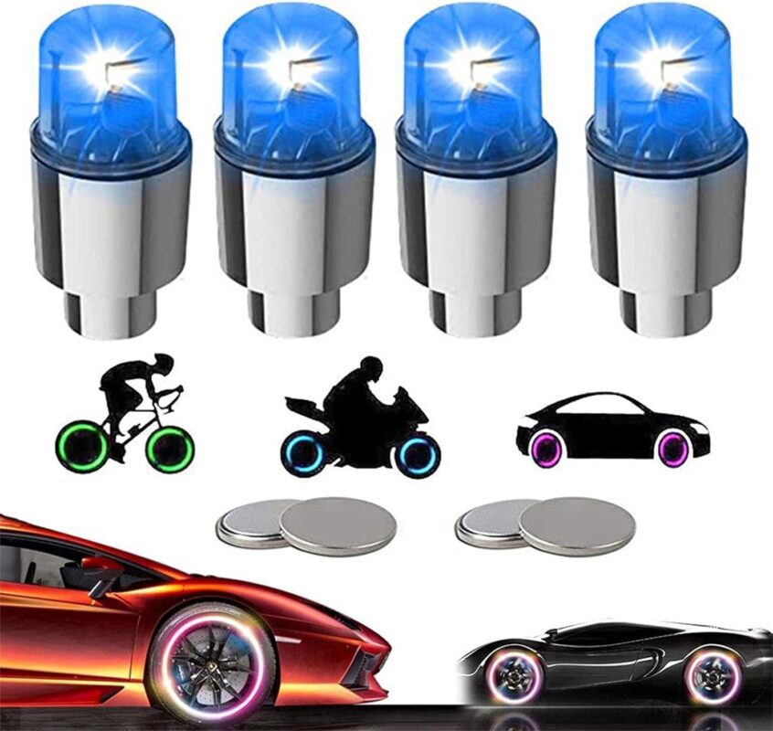 Light Up Our Rides: 4 Pack LED Valve Caps for Fun & Safety