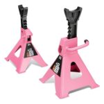 Auto Dynasty 2 pcs Jack Stands Garage Steel Lifting Car Stand Service Lift Floor Jack Stand, 3 Ton (6000 lbs), Lifting Range 10.6" to 15.5", for SUV, Car and Truck, Pink