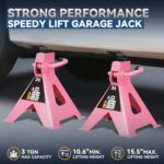 Auto Dynasty 3 Ton Pink Jack Stands Set Heavy Duty Steel Car Lift - Image 2