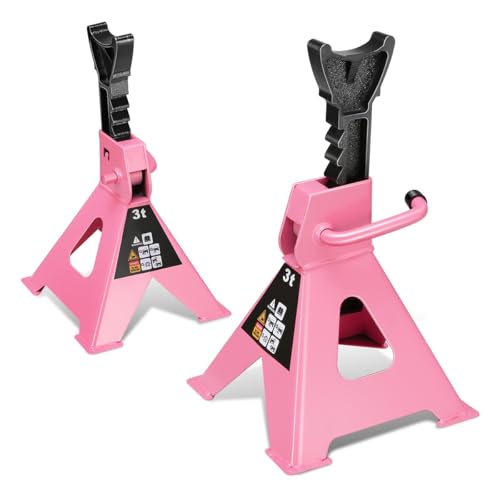 Auto Dynasty 2 pcs Jack Stands Garage Steel Lifting Car Auto Dynasty 2 pcs Jack Stands Garage Steel Lifting Car Stand Service Lift Floor Jack Stand, 3 Ton (6000 lbs), Lifting Range 10.6" to 15.5", for SUV, Car and Truck, Pink