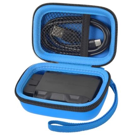 Case Compatible with TOPDON TopScan OBD2/ for XTOOL Scanner Diagnostic Tool, Wireless Motorcycle OBD2 Scanner Card Code Reader Storage Holder Box for USB Cables (Bag Only)-Blue