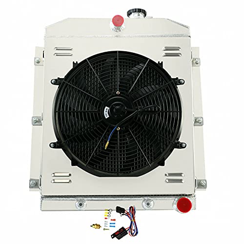 Cubauto 4 Row Radiators+Shroud fan+Relay Compatible For 47-54 48 49 Cubauto 4 Row Radiators+Shroud fan+Relay Compatible For 47-54 48 49 50 51 52 53 Chevy Truck 3100 3600 3700 3800 L6,Full Aluminum Automotive Replacement Engine Radiators