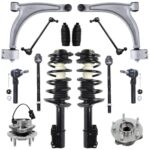 Detroit Axle - Front 14pc Suspension Kit for Chevy Malibu Pontiac G6 Saturn Aura, 2 Wheel Bearing Hubs 2 Struts w/Coil Spring 2 Lower Control Arms 2 Sway Bars 4 Tie Rods 2 Boots Replacement
