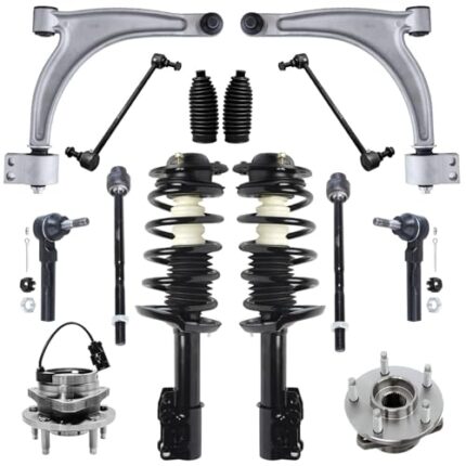 Detroit Axle - Front 14pc Suspension Kit for Chevy Malibu Pontiac G6 Saturn Aura, 2 Wheel Bearing Hubs 2 Struts w/Coil Spring 2 Lower Control Arms 2 Sway Bars 4 Tie Rods 2 Boots Replacement