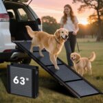 HBTower 63" Long & 17.3" Wide Folding Dog Ramp for Car, SUV & Truck – Portable Pet Ramp with Non-Slip Surface, Extra Wide Steps for Large Dogs Up to 250LBS