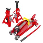 Jack Boss 2T Hydraulic Floor Jack Combo with Two Jack Stands, 4000 lbs Capacity Trolley Service Jack Combo Red