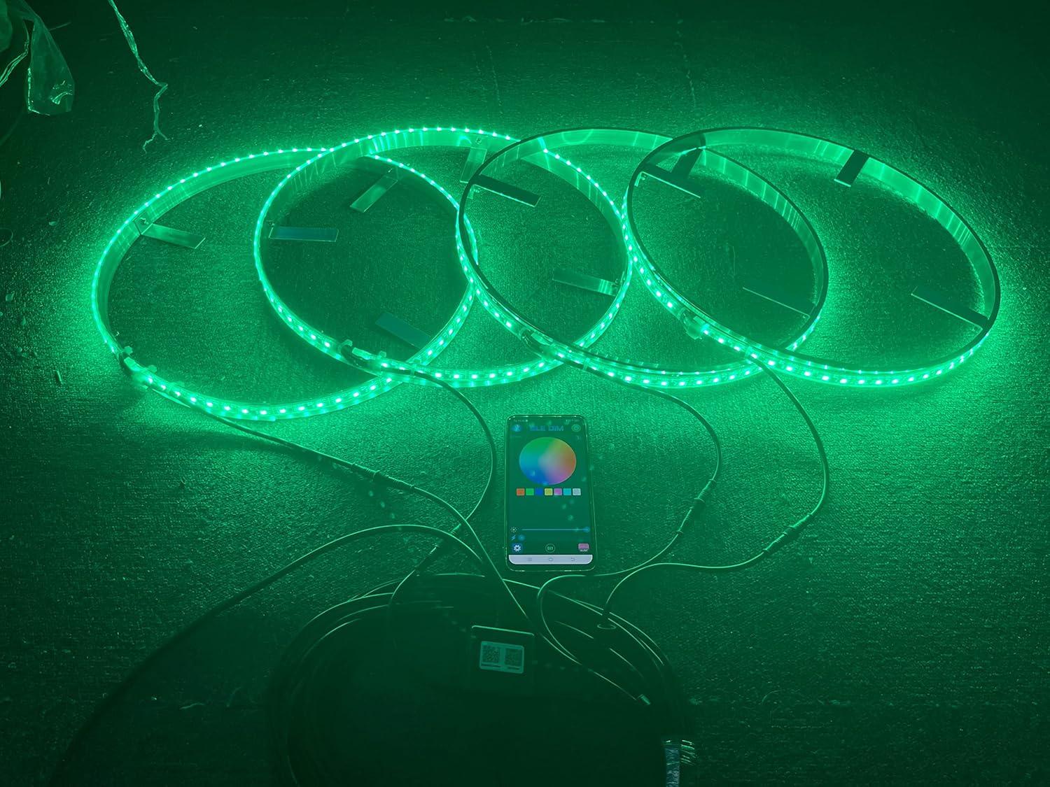 Transform⁢ our ride with RGB LED Wheel Lights & Bluetooth Control!