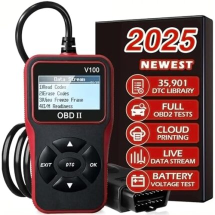 OBD2 Scanner Car Code Reader with Live Data Stream Battery Test Full Vehicle Diagnostic Tool, Compatible with Post-1996 Vehicles, Black and Red