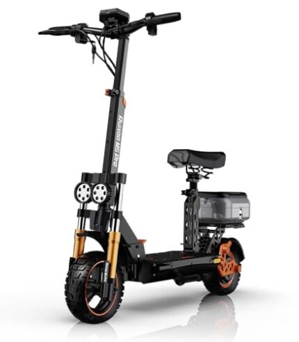 Ruitoo M5 Pro Electric Scooter, 1600W Brushless Motor, Range 70-80KM, Max Speed 34 MPH, Max Load 264LBS, Dual Suspension & Hydraulic Damping System, E-Scooter with Seat & Storage Box for Adults