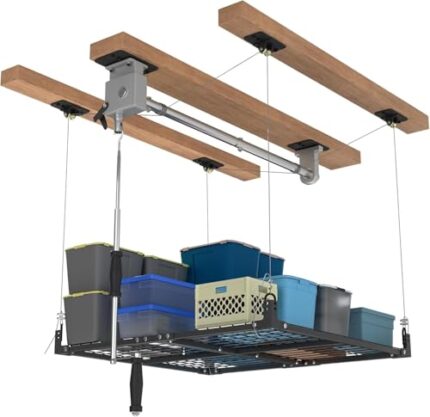 Soywey 4x4FT Ceiling Storage Racks Lift,Overhead Garage Storage Rack,Adjustable Organization System,Workshops or Basements