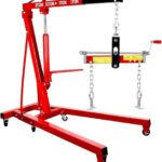 WETOXL 6400 LBS Engine Hoist, 3 Ton Heavy Duty Alloy Steel Folding Cherry Picker Engine Hoist with Lever and 6 Casters, 8 Ton Hydraulic Pump 4 Adjustable Position, for Workshop (3 Ton New)