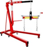 WETOXL 6400 LBS Engine Hoist, 3 Ton Heavy Duty Alloy Steel Folding Cherry Picker Engine Hoist with Lever and 6 Casters, 8 Ton Hydraulic Pump 4 Adjustable Position, for Workshop (3 Ton New)