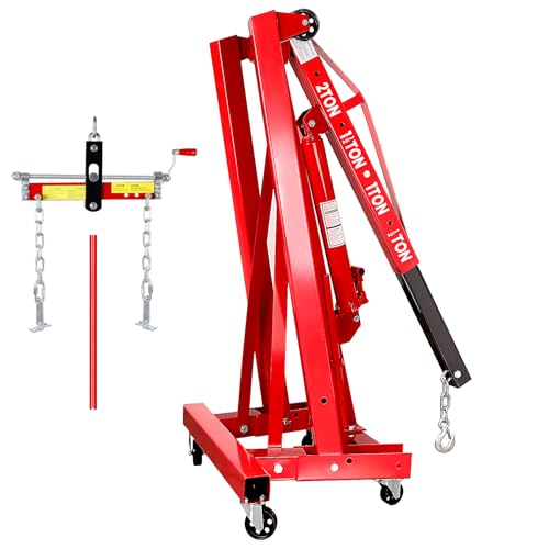 esafio 2-Ton Collapsible Hydraulic Engine Hoist with Leveler & Telescoping esafio 2-Ton Collapsible Hydraulic Engine Hoist with Leveler & Telescoping Boom – Heavy-Duty Cherry Picker with 6 Casters for Lifting Motors (4400 LBS(6 Casters)) (Folding Red)