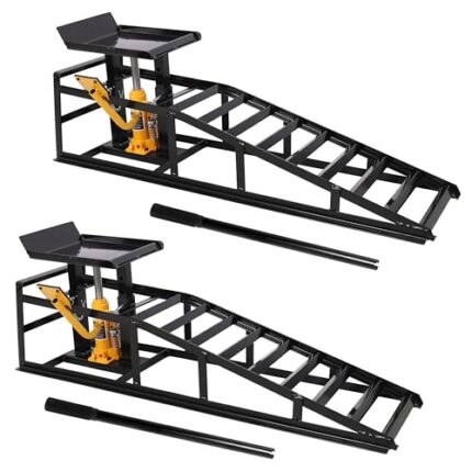 2 Pack Hydraulic Car Lift Ramp, 5 Ton Load Capacity, Adjustable Auto Truck Lift for Home Garage, Perfect for Oil Changes and Vehicle Maintenance (Black)