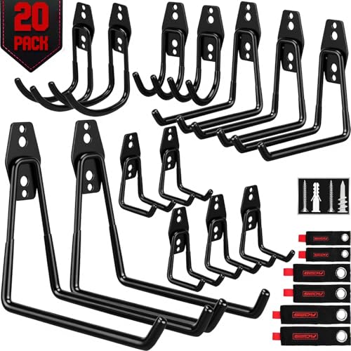 20 Pack Heavy Duty Garage Storage Hooks with Extension Cord 20 Pack Heavy Duty Garage Storage Hooks with Extension Cord Organizer, Solid Steel Wall Mount Hook Set with Anti-Slip Coating Utility J Hooks for Ladders,Bikes,Ropes,Broom,Garden,Yard and Power Tools