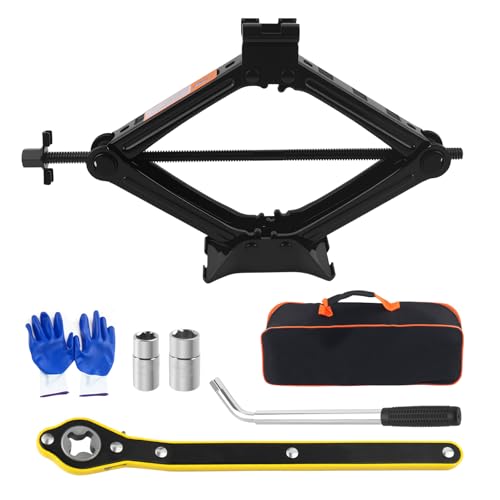 2T Scissor Jack for Car Tool Kit,Heavy Duty Car Tire 2T Scissor Jack for Car Tool Kit,Heavy Duty Car Tire Changing Kit for Automotive Lifting with Ratchet Wrench & Lug Wrench,Sturdy Cars Jack Kits Automotive Tools Lift Range 3.93-15.35"