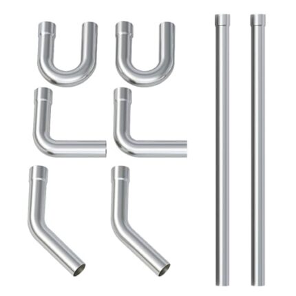 A-KARCK Stainless Steel Mandrel Bends 8 Pcs, 2.25 Inches 304 Stainless Steel Exhaust Pipe DIY Custom Exhaust Tubing Pipe Straight & U-Bend Kit, Universal Fit