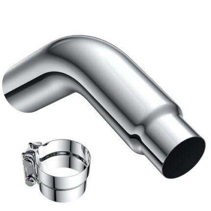 JY PERFORMANCE 4 Inch (ID) Diesel Exhaust Tip Elbow Tip 4'' Inlet 5'' Outlet 23'' Long Chrome Turndown Exhaust Tip with Clamp