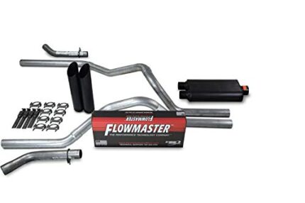 Truck Exhaust Kits - Shop Line Dual Exhaust Sytem 2.5 inch Aluminized Pipe Flowmaster 50 Series Muffler Black Tips With Corner Exit Adapters
