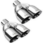 Upower Pack of 2 Dual Exhaust Tip Tailpipe 2.5 Inch Inlet 3.5" outlet 9.5" Length Polished Stainless Exhaust Tip for Car Truck (Double Wall Weld-On Angle Cut Design)