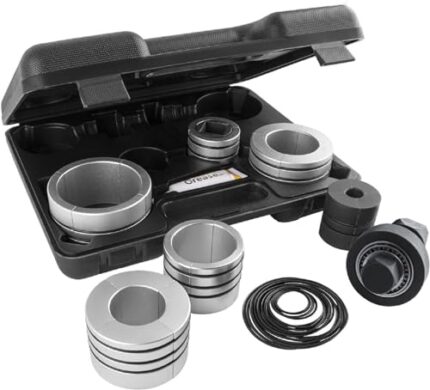 Amerbm Exhaust Pipe Expander Stretcher Tool Set 1-5/8 to 4-1/4 Inches with A pack of Rubber Rings, 12PCS Muffler Pipe Spreader Automotive Car Tool Kit Expander Tool for Tail Pipe Tube