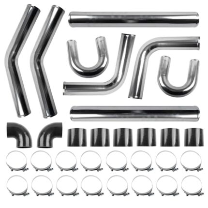 3" Intercooler Kit Universal Aluminum Turbo Intercooler Piping U-Pipe Kit with Coupler and T-Clamps DIY Custom Pipe 32Pcs
