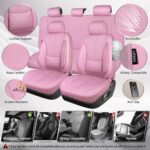 Pink Leather Car Seat Covers: Waterproof 5-Seat Universal Fit Luxury Women's Design - Image 3