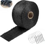 Fiberglass Exhaust Heat Wrap Roll - 2" x 16.5ft with 6 Stainless Locking Ties (Black) for Car & Motorcycle Exhaust Pipes & Intake Manifold