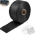 Fiberglass Exhaust Heat Wrap Roll - 2" x 16.5ft with 6 Stainless Locking Ties (Black) for Car & Motorcycle Exhaust Pipes & Intake Manifold