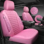 Pink Bling Diamond Leather Car Seat Covers Waterproof Universal Fit - Image 8