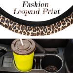 Leopard Print Car Interior Set: Seat Covers, Steering Wheel, Cup Holders & Pads - Image 4