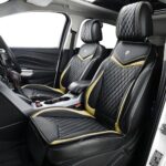 Premium Faux Leather Car Seat Covers Front 2PC Black Gold NonSlip - Image 2