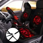 Red Rose Car Seat Covers 10pc Set Women Floral Steering Wheel SUV Truck - Image 2