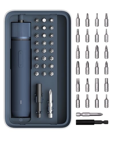 HOTO Electric Screwdriver Kit, Upgraded 1/4'' Hex 25 Bits, Magnetic Lid, Rechargeable Cordless Screwdriver, 3 Torque Settings, 1500mAh Battery, LED Light, Ideal for Assembling Furniture, Home Repair