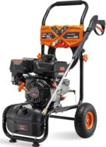 MUTAOMAY 3500PSI Gas Pressure Washer, 2.3GPM Gas Powered High Pressure Washer with 209CC Engine, 4 Adjustable Nozzles, 25 ft High Pressure Hose for Cleaning Walls, Terraces, Vehicles, Gardens (Orange)