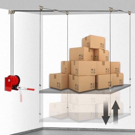 Overhead Garage Storage Lift Hoist, Heavy-duty Ceiling Mounted Garage Storage Lift System for Organization - Supports 8-16ft Ceilings, 300lbs Weight, Easy Installation & Operation (Deck Not Includ)111