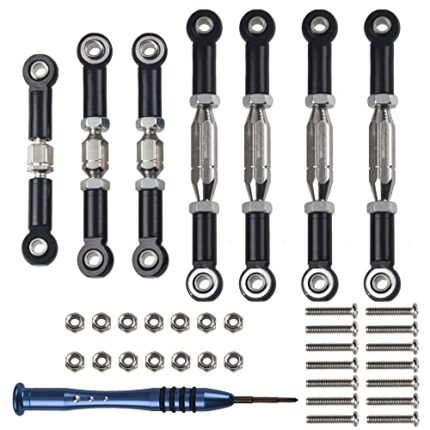 ShareGoo Aluminum Turnbuckle Pull Rod Steering Linkages Arm Tie Rod Ends Servo Link Rod with Screwdriver Compatible with WLtoys 144001 1/14 RC Car Buggy,Black
