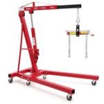 2 Ton Folding Hydraulic Engine Hoist with Load Leveler 4400 LBS Capacity Heavy Duty Cherry Picker 6 Swivel Wheels&Hydraulic Pump Adjustable Boom (0.5T-2T) for Garage Workshop Warehouse Red