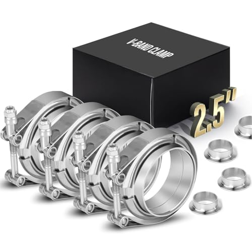 V Band Clamp Stainless Steel,4pcs Turbocharger Exhaust Clamp, Heavy Duty V Band Clamp Stainless Steel,4pcs Turbocharger Exhaust Clamp, Heavy Duty No Leak Design for Turbo,Exhaust Downpipe,Racing Ford Pickup Truck Exchange Exhaust Systems (2.5")