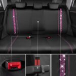 Diamond Bling Car Seat Covers Full Set Black Pink Waterproof Leather Women - Image 6