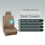 FH Group Tan PU Leather Front Car Seat Covers Universal Fit - Image 5
