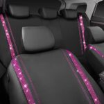 Diamond Bling Car Seat Covers Full Set Black Pink Waterproof Leather Women - Image 8