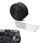 Bawkars Car Exhaust Heat Wrap, 196" Motorcycle Fiberglass Heat Resistant Fabric Shield Tape, Fiber Heat Insulation Tape, Universal Cuttable Protective Modification (Black)