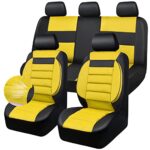 CAR PASS Leather 3D Foam Back Support Seat Covers Black Yellow Air Mesh Full Set - Image 7
