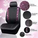 Diamond Bling Car Seat Covers Full Set Black Pink Waterproof Leather Women - Image 7
