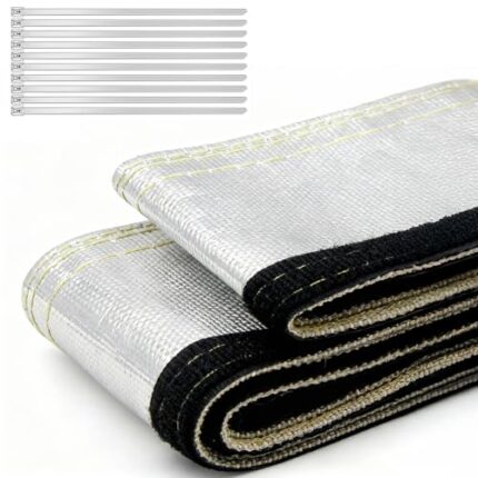 AggSound Heat Shield Wrap 3/4"ID*10FT - Heat Wire Sleeve, Heat Cable, Exhaust Pipe Insulation, RV Hose Insulation & Fuel Line, Aluminized Shroud Sleeving with Hook & Loop and 10PCS Stainless Steel
