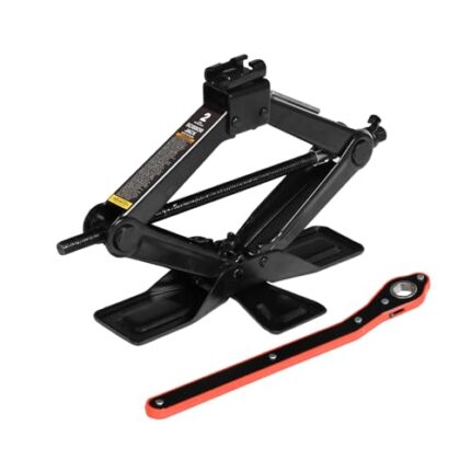 Big RED Wide Base Cross Car Scissor Jack: Steel Portable Quick Lift Tire Jacks Include Ratchet Wrench for Car, Truck, Sedans and MPV, 2 Ton (4,409 lbs) Capacity, Black