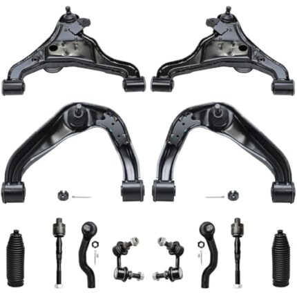 Detroit Axle - Front End 12pc Suspension Kit for Nissan Pathfinder Frontier Xterra, 4 Lower & Upper Control Arms 4 Outer & Inner Tie Rods 2 Sway Bars 2 Boots Replacement