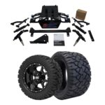 Hardcore Parts 4” Heavy Duty Double A-Arm Suspension Lift Kit for YAMAHA Drive G29 Golf Cart with 12" Black 'Night Stalker' Wheels and 20"x10"-12" STINGER On-Road/Off-Road All-Terrain tires